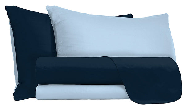 acquista Lot de Draps Haut et Bas et Taies d'Oreiller Réversibles Bleu Foncé/Bleu Clair Différentes Tailles