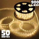 Tubo Luminoso 900 LED - 50 Mt Bianco Caldo Uso Esterno Controller 8 Giochi Luce
