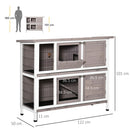 Gabbia per Conigli Conigliera 122x50x101 cm a 2 livelli con Tetto Apribile Mangiatoia e Vassoi Estraibili in Legno Marrone      