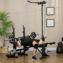 Panca Fitness 180x134x200 cm con Leg Press Squat Rack e Leg Extension in Acciaio e PU Nero e Argento      