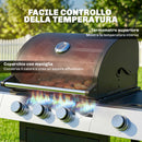 Barbecue a Gas 109x50x109 cm con 3 Fuochi e Bruciatore Laterale in Acciaio Inox e Metallo Nero      