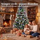 Albero di Natale Innevato Ø130x210 cm con 400 Luci LED a 2 Colori Telecomando 11 Modalità 1253 Rami Pigne e Bacche Rosse in PVC      