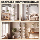 Libreria Moderna a 11 Ripiani Salvaspazio Stile Industriale 34,5x41,5x163,5 cm in Truciolato e Acciaio Bianco      