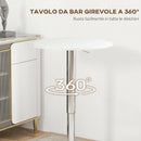 Tavolo da Bar Rotondo Ø63x67-93cm Piano Girevole 360° con Struttura in Metallo Bianco      