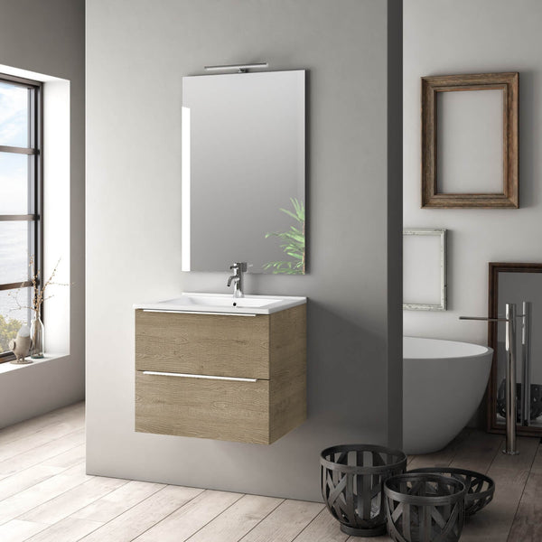 acquista Meuble de Salle de Bain Suspendu avec Lavabo Miroir et Lampe LED TFT Luna Chêne Miel