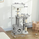 Albero Tiragraffi per Gatti con Casetta e 2 Palline 55x40x107cm Grigio e Bianco      