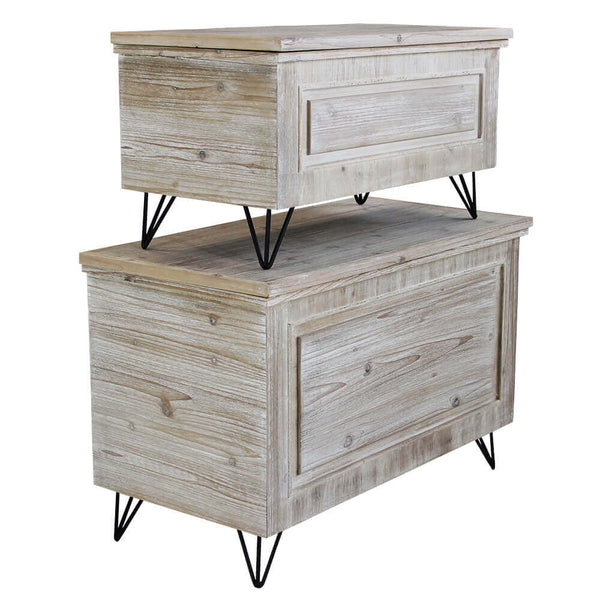 online Lot de 2 Coffres en Bois de Paulownia Taupe