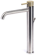Rubinetto Miscelatore Monocomando Lavabo Alto in Acciaio Inox Maniglia Ulivo