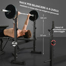 Panca Multifunzione Regolabile 187x140x117-136 cm con Rack Bilanciere in Acciaio e PU Grigio e Nero      