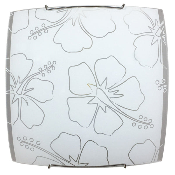 online Plafonnier 2xE27 Cadre Blanc Plaque Verre Sérigraphié Fleur Blanche E-Energy Delia