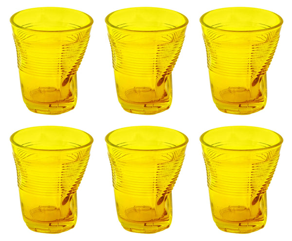 online Coffret 6 Verres Froissés 22 cl Ø8 cm en Verre Pressé Jaune Kaleidos