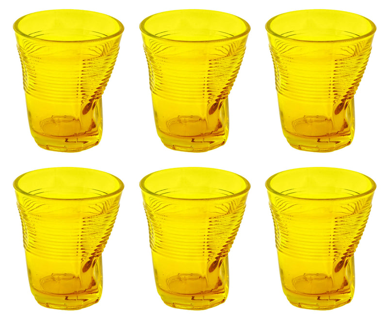 Set 6 Bicchieri Accartocciati 22 cl Ø8 cm in Vetro Pressato Kaleidos Gialli