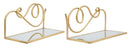 Comodino Mensola Coppia 41,5x18x20,5 cm in Ferro MDF e Specchio Oro
