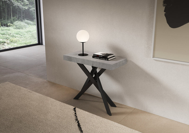 Consolle Allungabile 90-300x40x77 cm Saki Premium Cemento Gambe Antracite 