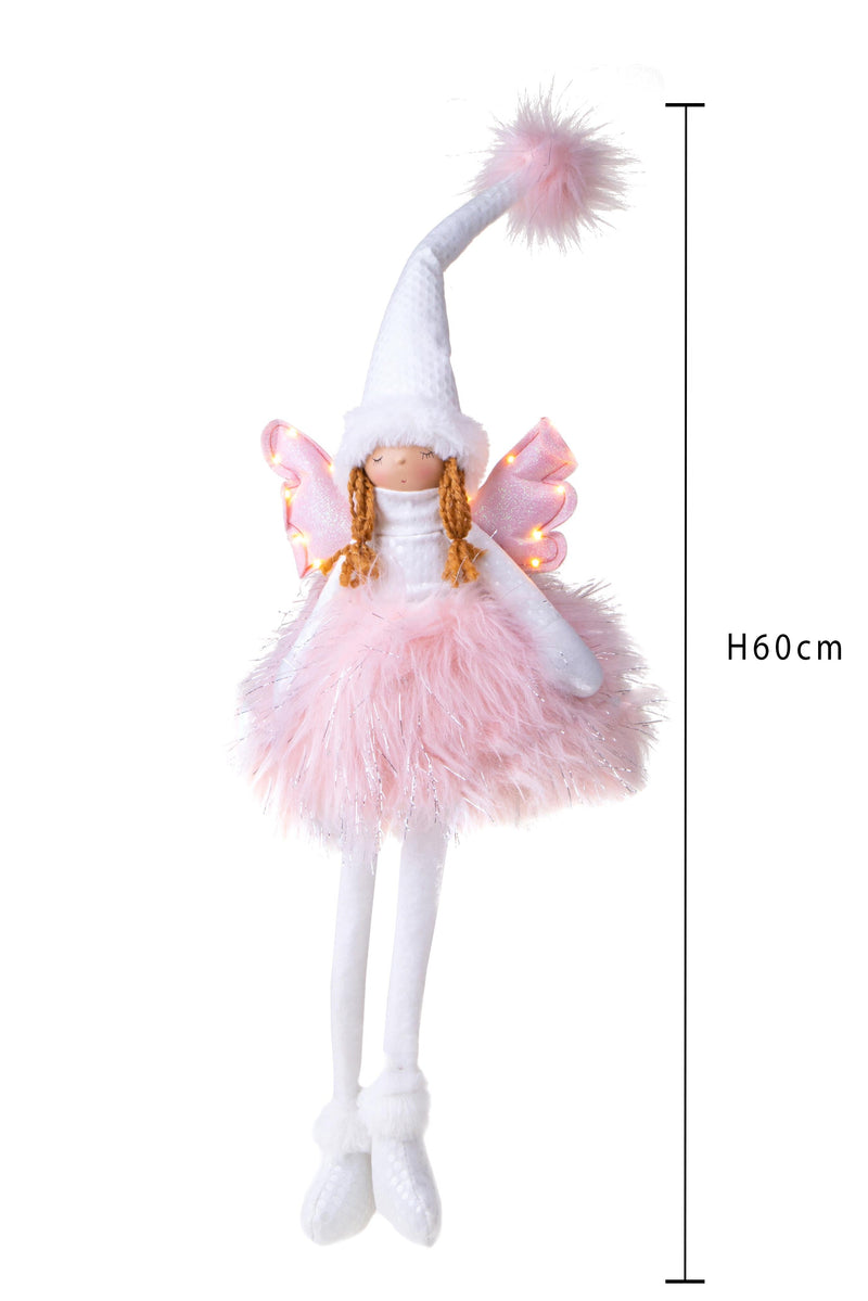 Angelo Seduto con Led H60 cm in Tessuto Rosa