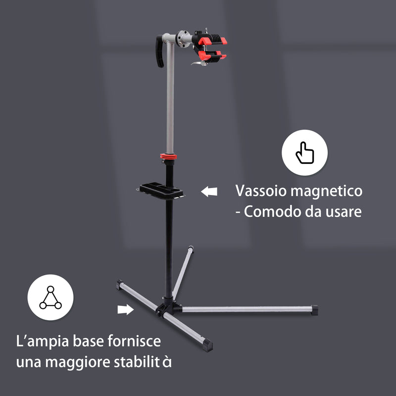 Cavalletto Supporto per Bicicletta con Piedistallo e Vassoio in Acciaio 84x75x100-160 cm 