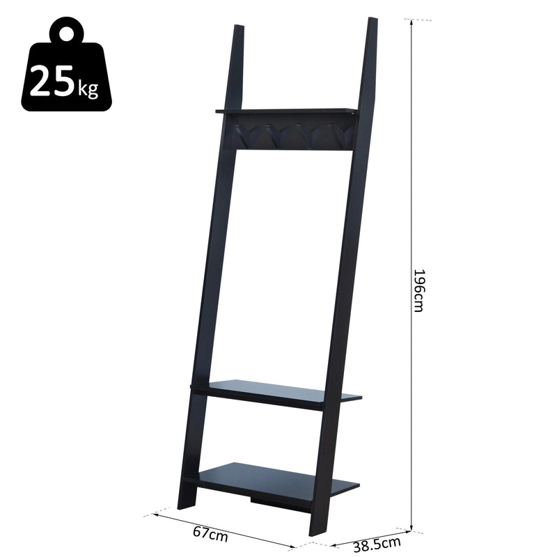 Appendiabiti da Ingresso a 3 Ripiani 4 Ganci in Legno Nero 67x38.5x196 cm 