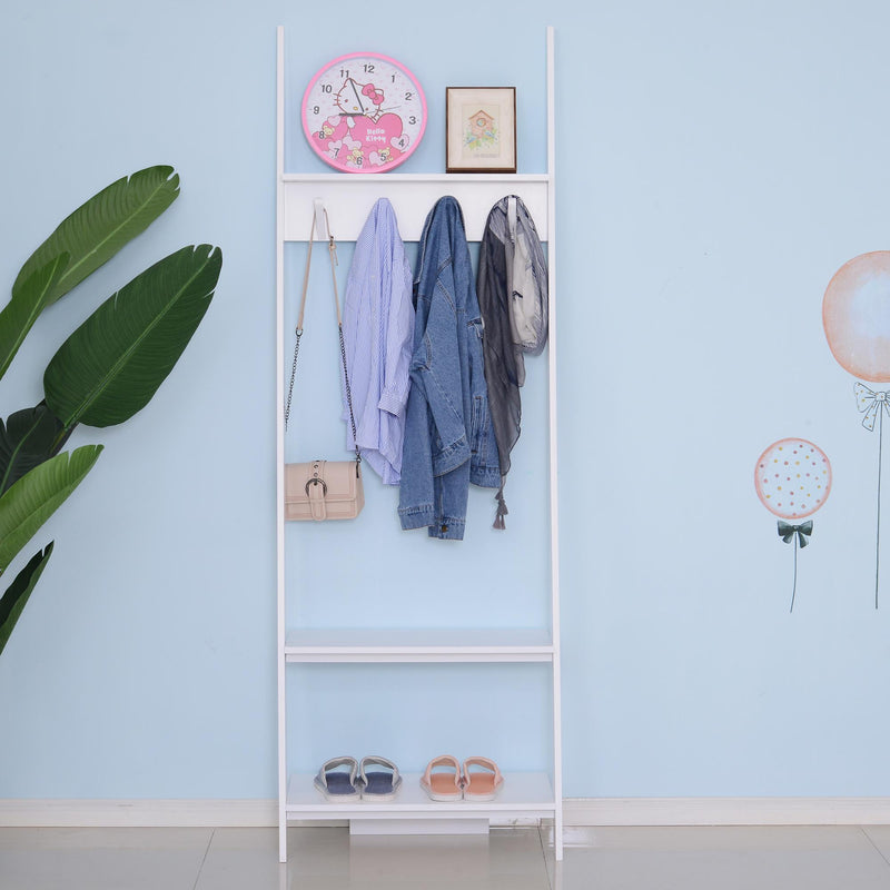 Appendiabiti da Ingresso a 3 Ripiani 4 Ganci in Legno Bianco 67x38.5x196 cm 