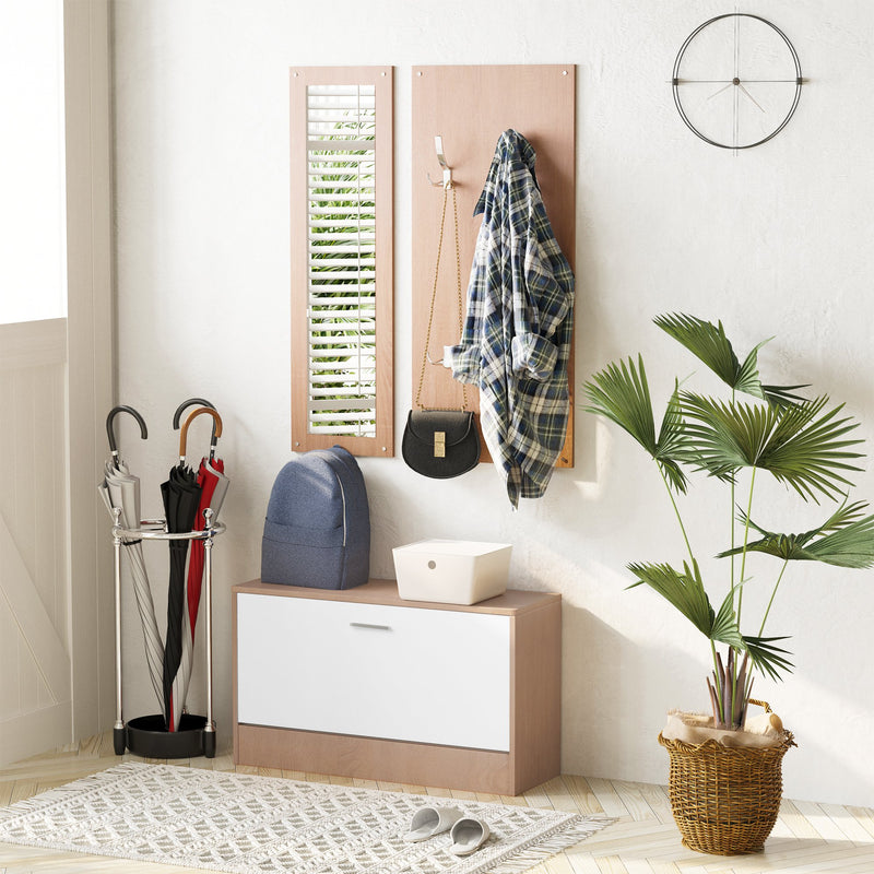 Set 3 Pezzi Scarpiera Appendiabiti Specchio da Ingresso in Legno 80x27x46.5 cm 