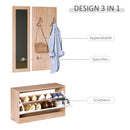 Set 3 Pezzi Scarpiera Appendiabiti Specchio da Ingresso in Legno 80x27x46.5 cm 