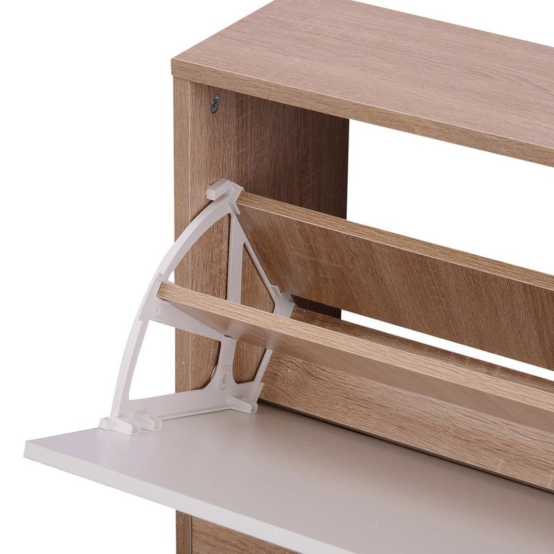 Set 3 Pezzi Scarpiera Appendiabiti Specchio da Ingresso in Legno 80x27x46.5 cm 