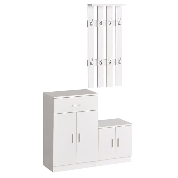 Meuble d'entrée avec étagère à chaussures et portemanteau en bois blanc mat 100x32x187 cm prezzo