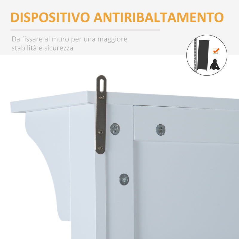 Mobile Ingresso con Appendiabiti Specchio e Scarpiera in Legno Bianco 80x40x170 cm 
