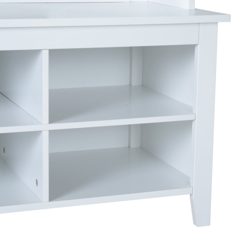 Mobile Ingresso con Appendiabiti Specchio e Scarpiera in Legno Bianco 80x40x170 cm 