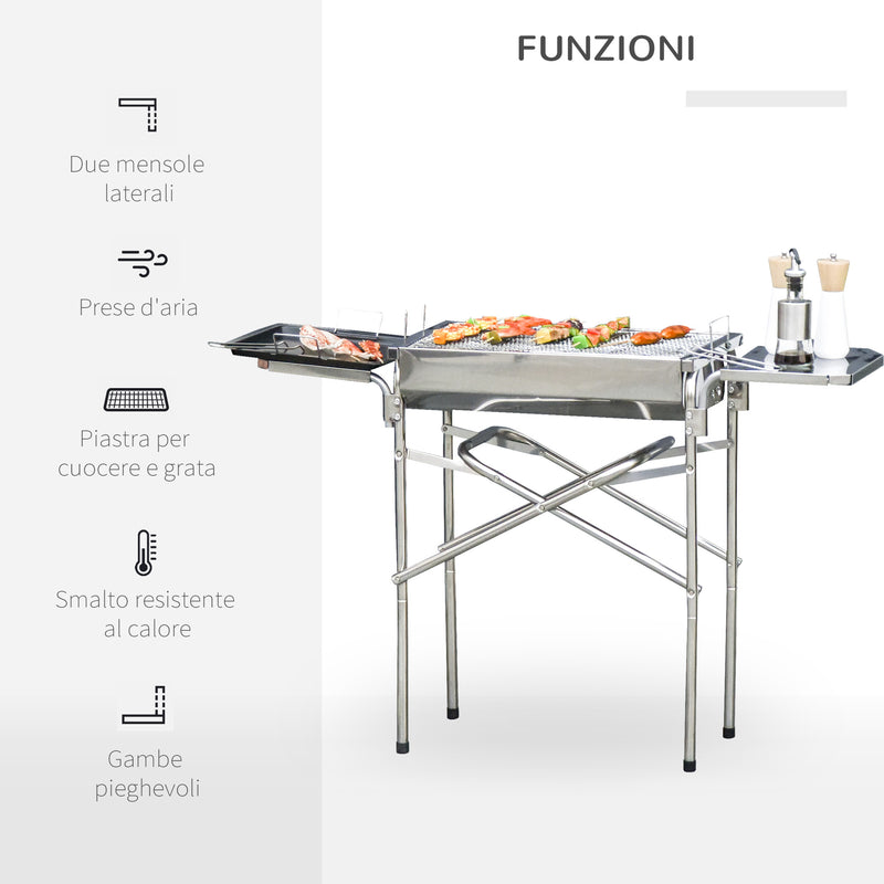Barbecue a Carbone Carbonella BBQ Grill con Piano d'Appoggio in Acciaio Inox 