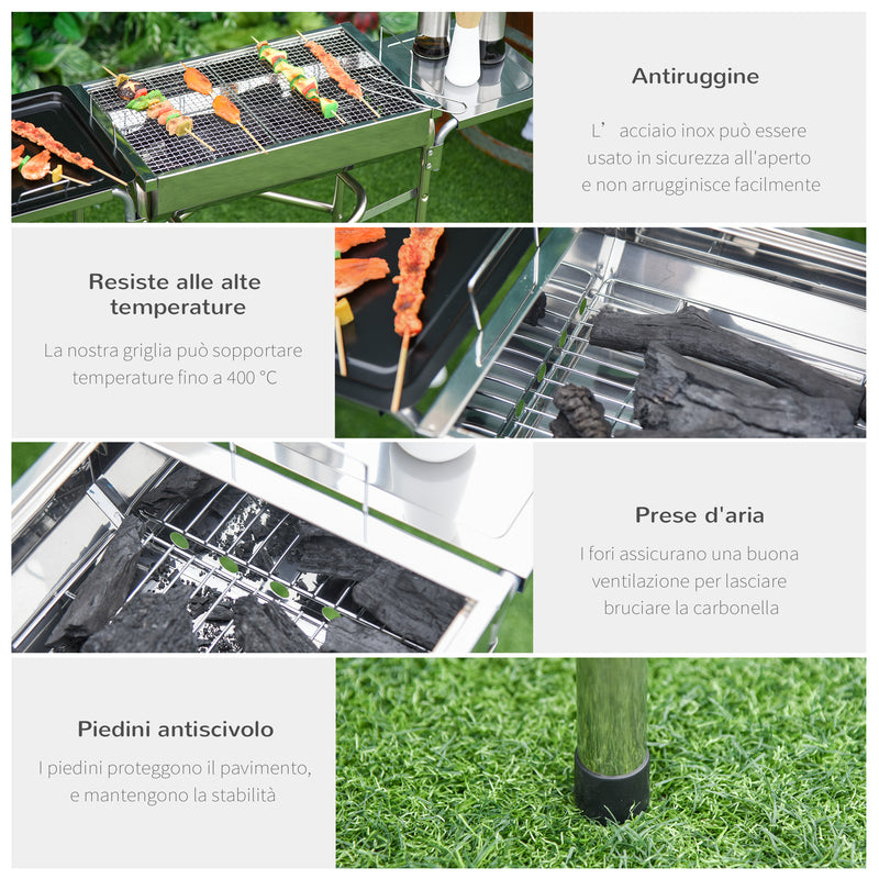 Barbecue a Carbone Carbonella BBQ Grill con Piano d'Appoggio in Acciaio Inox 