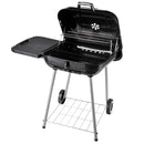 Barbecue a Carbone Carbonella con 2 Griglie Ripiano Laterale e Coperchio in Metallo Nero 