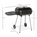 Barbecue a Carbone Carbonella con 2 Griglie Ripiano Laterale e Coperchio in Metallo Nero 