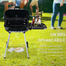 Barbecue a Carbone Carbonella con 2 Griglie Ripiano Laterale e Coperchio in Metallo Nero 