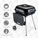 Barbecue a Carbone Carbonella con 2 Griglie Ripiano Laterale e Coperchio in Metallo Nero 