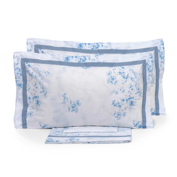 Ensemble de draps doubles dessus et dessous et taies d'oreiller en coton percale Garrini Michelle bleu clair prezzo