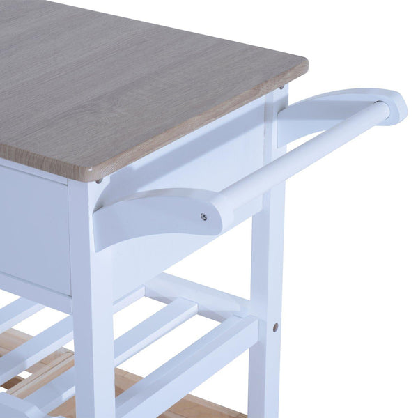 Chariot de cuisine multifonctionnel avec 2 paniers et porte-bouteilles en bois de pin blanc 70x40x86 cm acquista