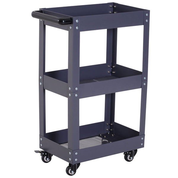 Chariot en acier 3 étagères noires 43,5x28x78 cm sconto