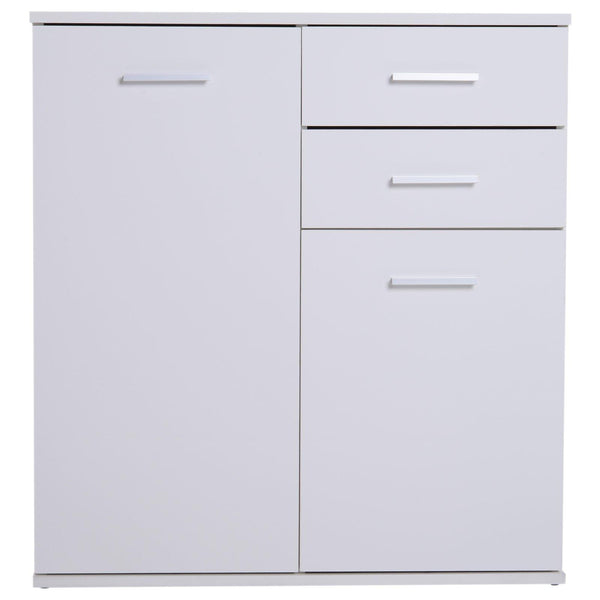 sconto Meuble Commode 2 Tiroirs 2 Portes avec Etagère Ajustable en Bois Blanc 71x35x76 cm