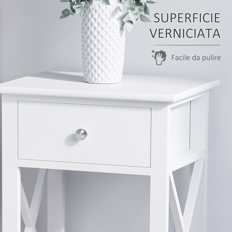 Comodino per Camera da Letto Tavolino d'Appoggio con Cassetto in Legno Bianco 40x30x55 cm 