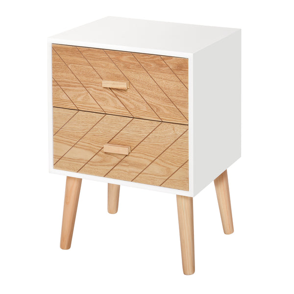 Table de Chevet Bois 2 Tiroirs Style Scandinave Blanc et Bois 40x30x55,5 cm sconto
