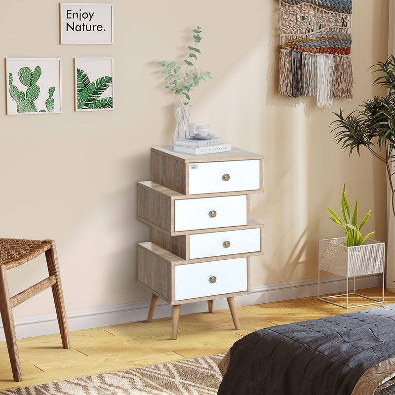 Cassettiera in Legno Stile Nordico Legno e Bianco 47x29.5x81 cm 