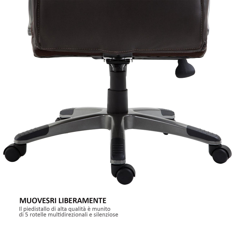 Poltrona Direzionale da Ufficio Girevole in Similpelle Marrone 