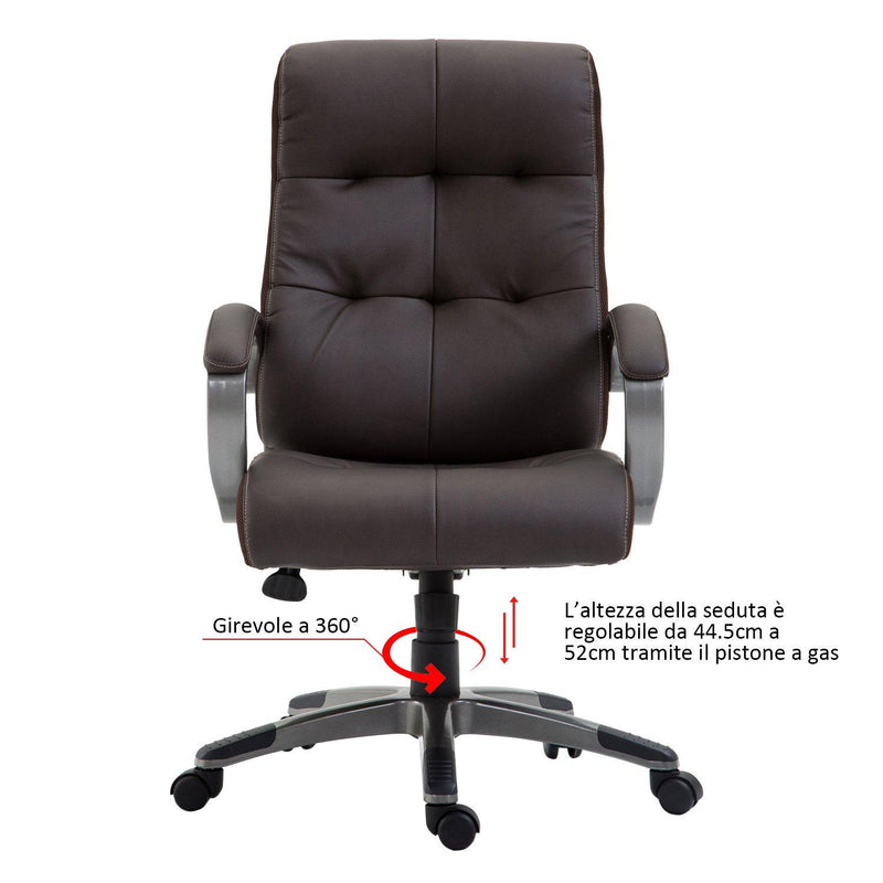 Poltrona Direzionale da Ufficio Girevole in Similpelle Marrone 