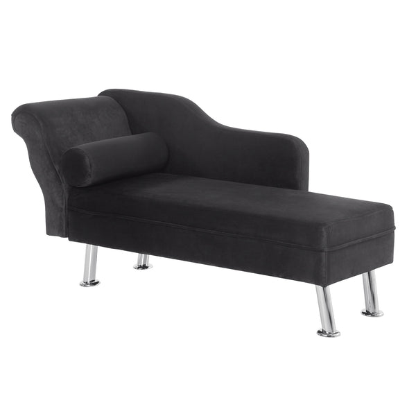 sconto Canapé méridienne avec coussin rond en flanelle noire 160x56x75 cm
