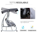 Dondolo da Giardino 3 Posti con Schienale Reclinabile e Tetto in Poliestere Grigio 