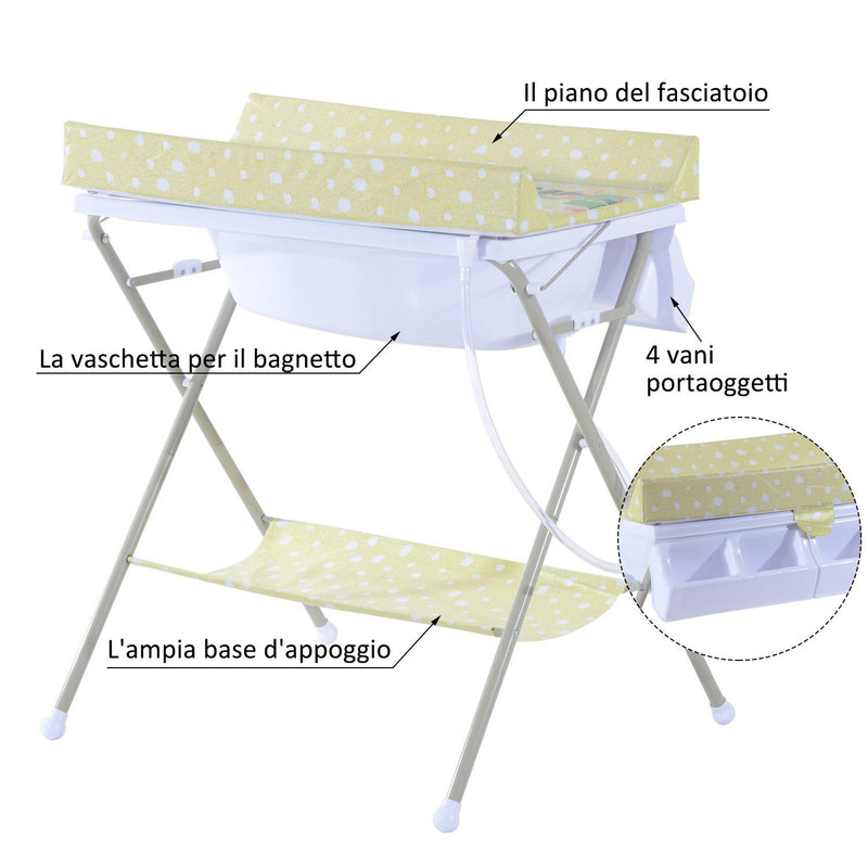 Fasciatoio Pieghevole Multiuso con Vaschetta Bagnetto per Neonati in Plastica Atossica 85x70x92 cm 