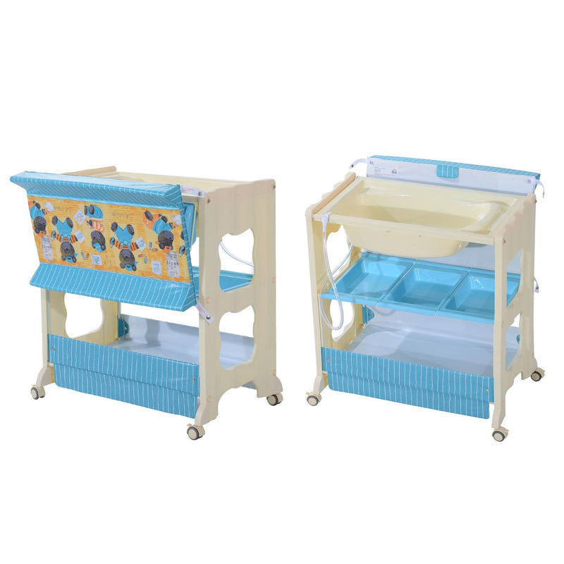 Fasciatoio con Vaschetta e Vani Portaoggetti in Plastica Atossica Blu 81x53x102 cm 