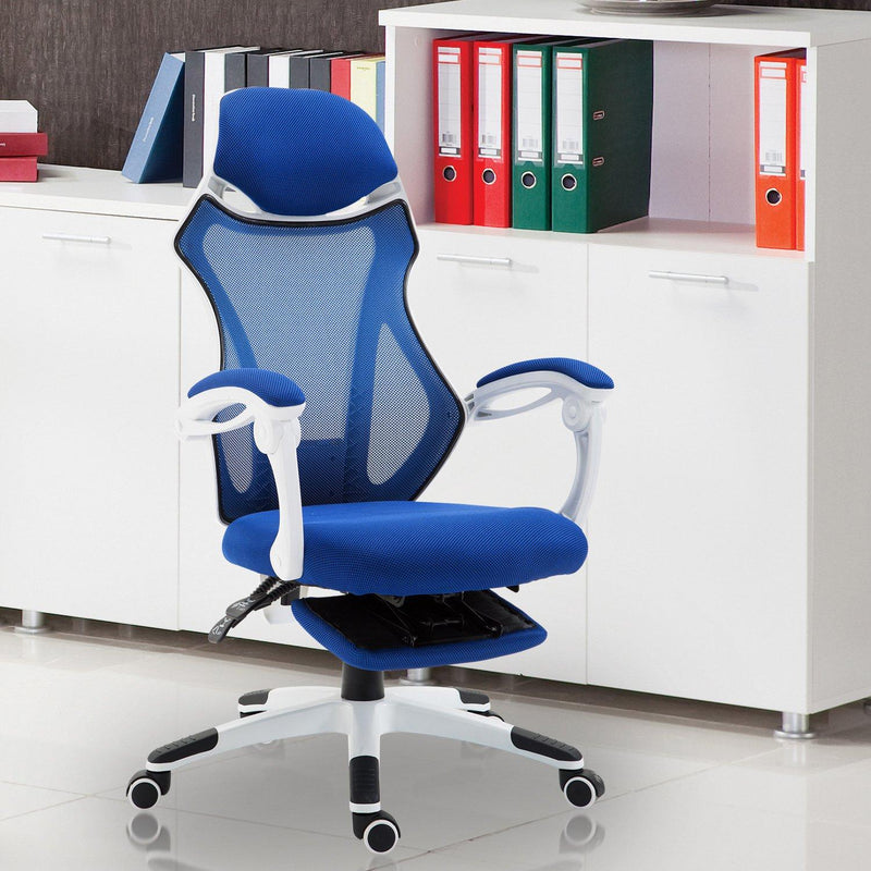 Sedia da Gaming Ergonomica Girevole e Reclinabile con Poggiapiedi Blu 