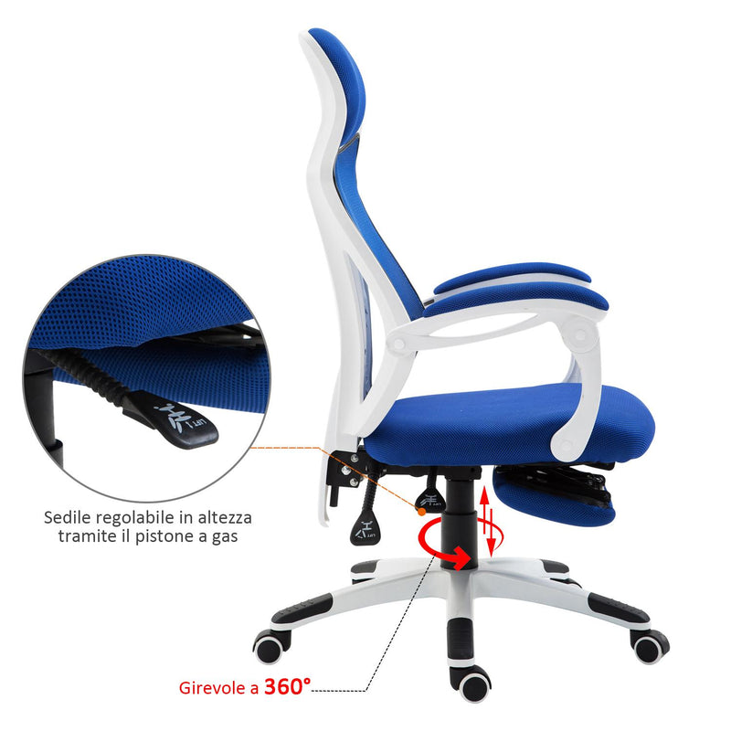Sedia da Gaming Ergonomica Girevole e Reclinabile con Poggiapiedi Blu 