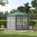 Gazebo Esagonale 3,9x2,5 m con Zanzariere in Ferro e Poliestere Verde 